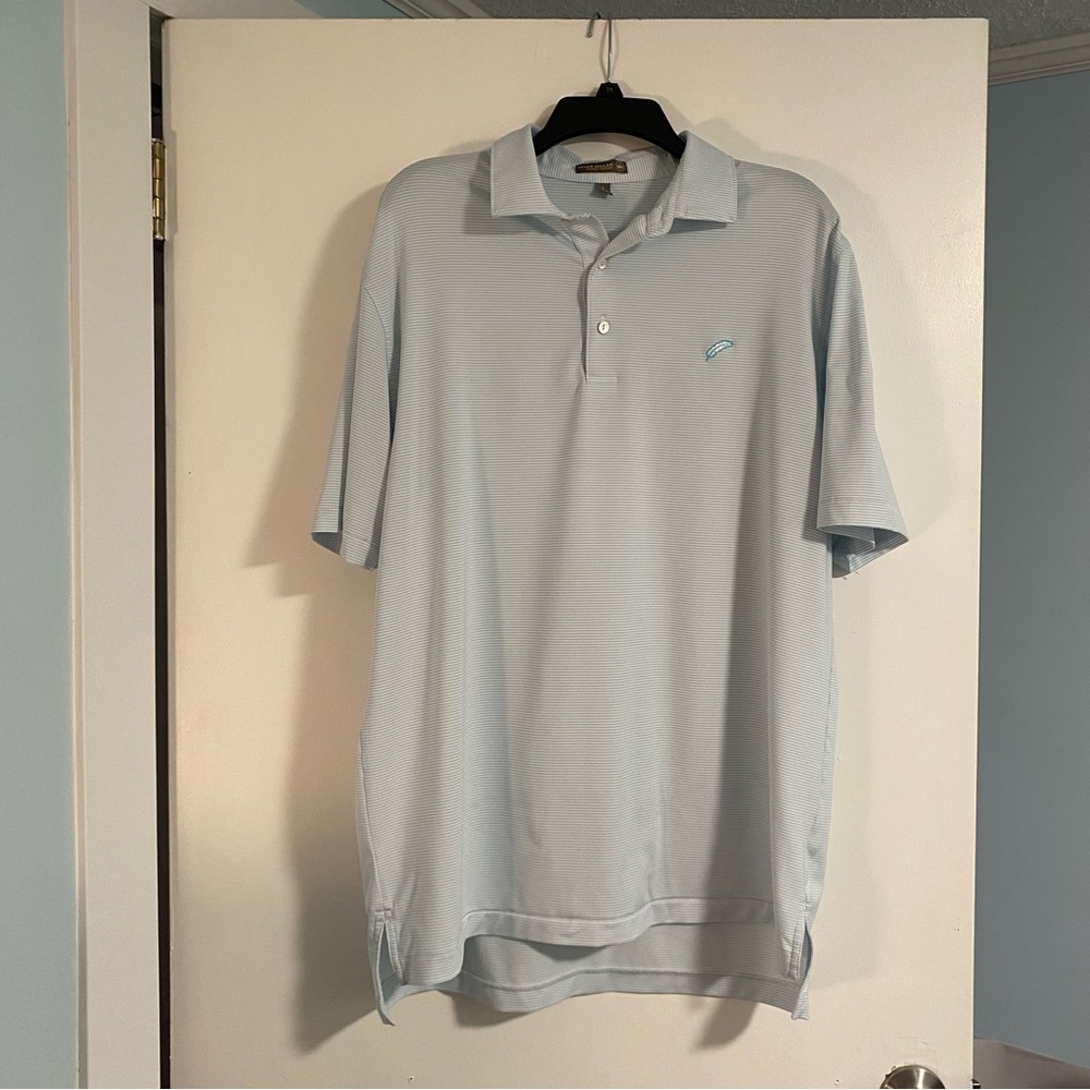 Peter Millar Polo Shirt Mens L Blue Striped Summer Comfort Sea Island Golf Gym